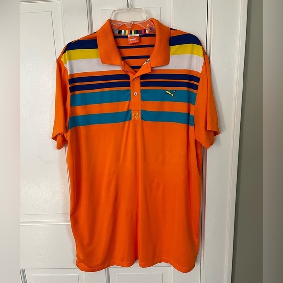 PUMA GOLF USP DRY Golf Shirt Men's Large Cobra Puma Orange Activewear Vibrant - Picture 1 of 15